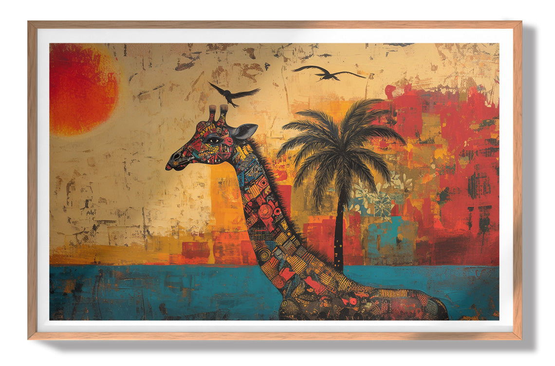 Giraffe Palm Sunset African American canvas print view 79