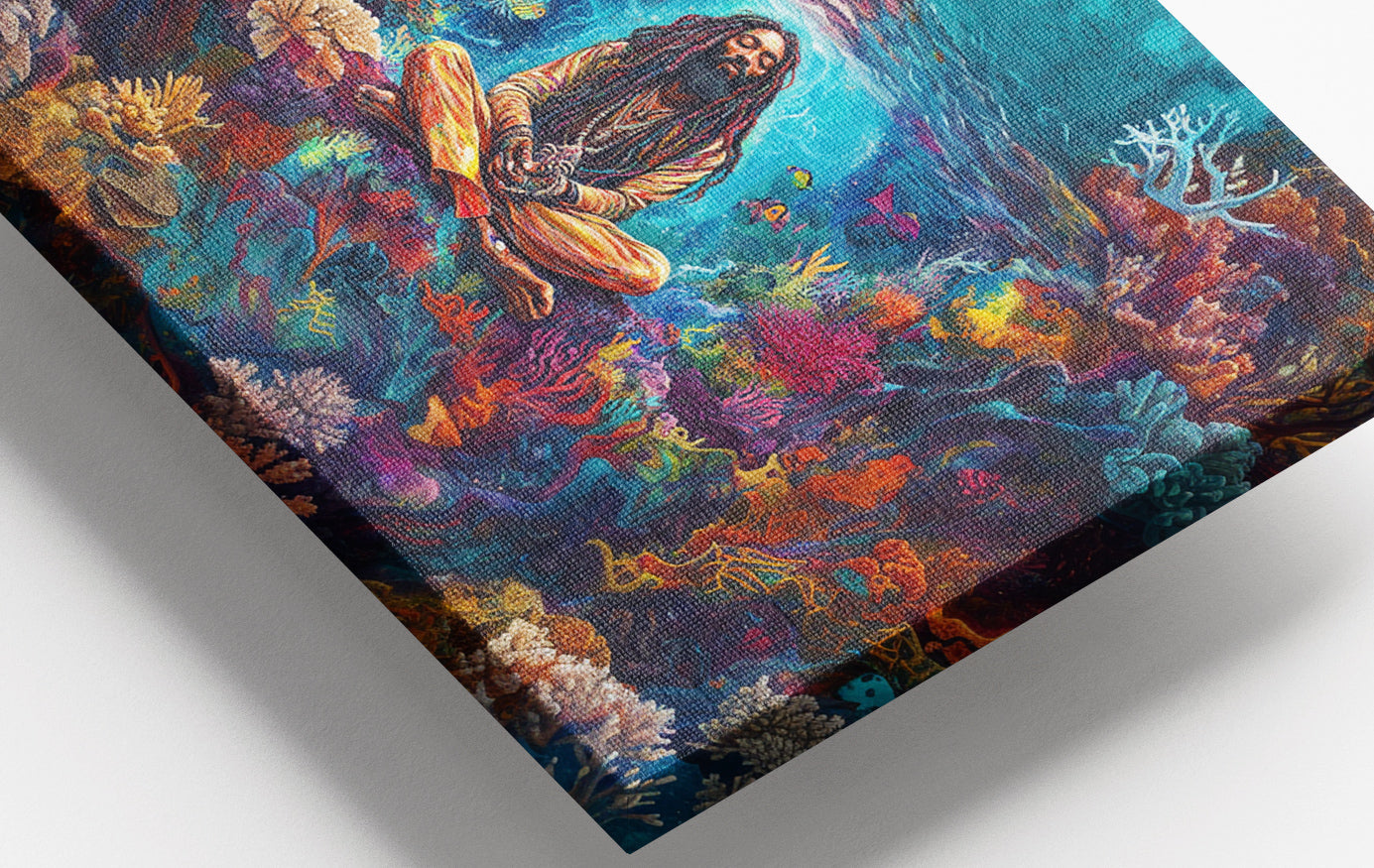 Close-up of Black Woman Meditation Ocean African American wall art detail