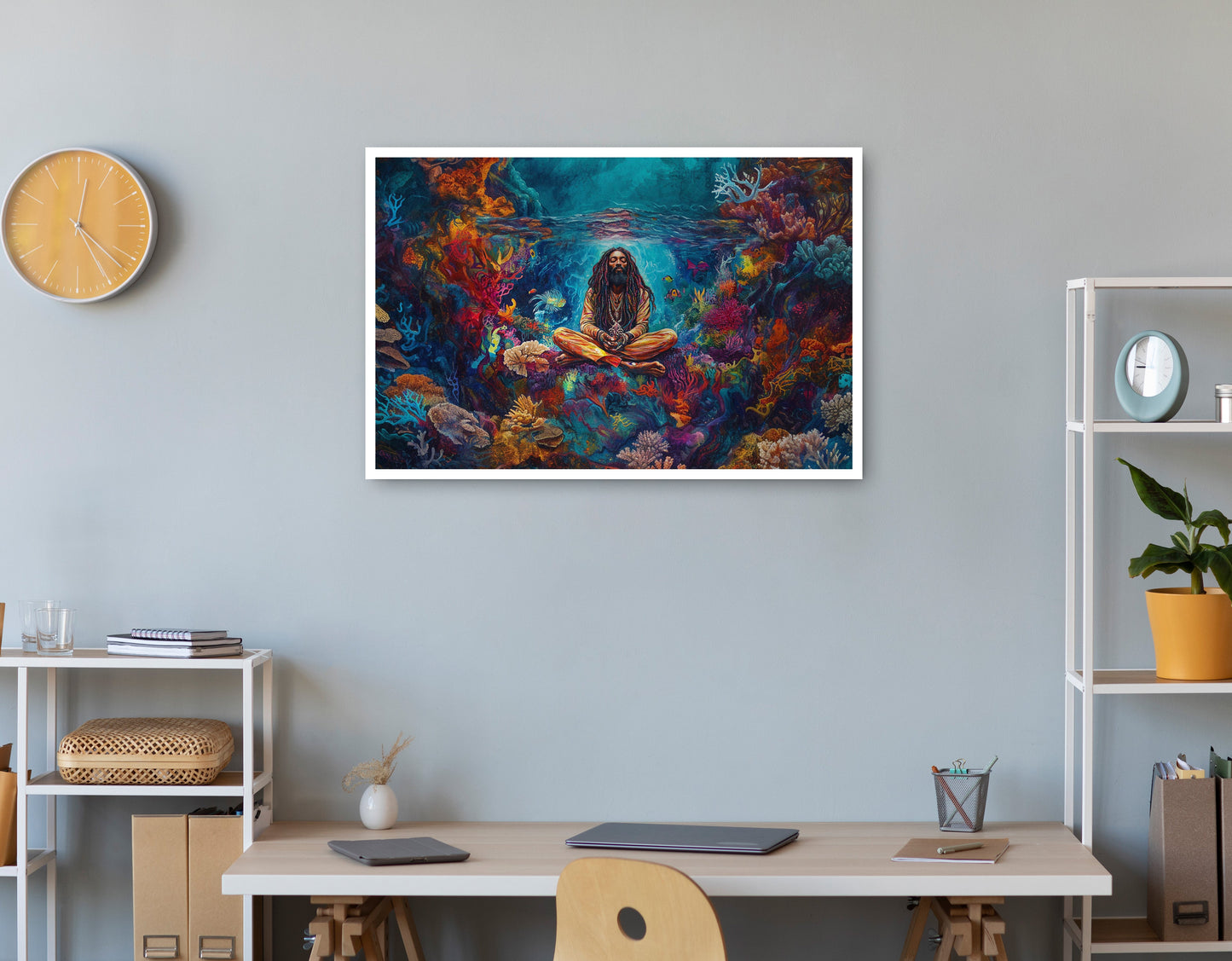 Black Woman Meditation Ocean African American wall art print view