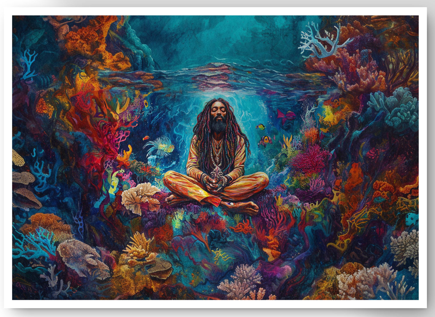 Black Woman Meditation Ocean African American wall art canvas print by MoomZee Artwork