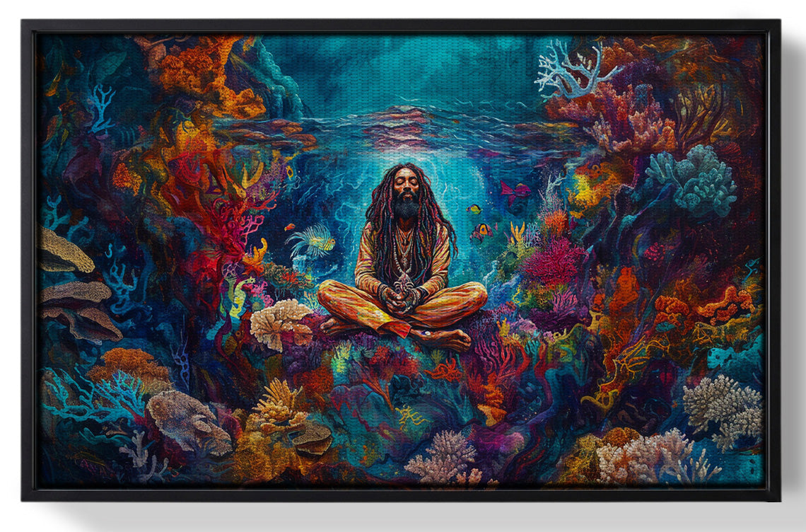 Framed Black Woman Meditation Ocean African American wall art for home decor
