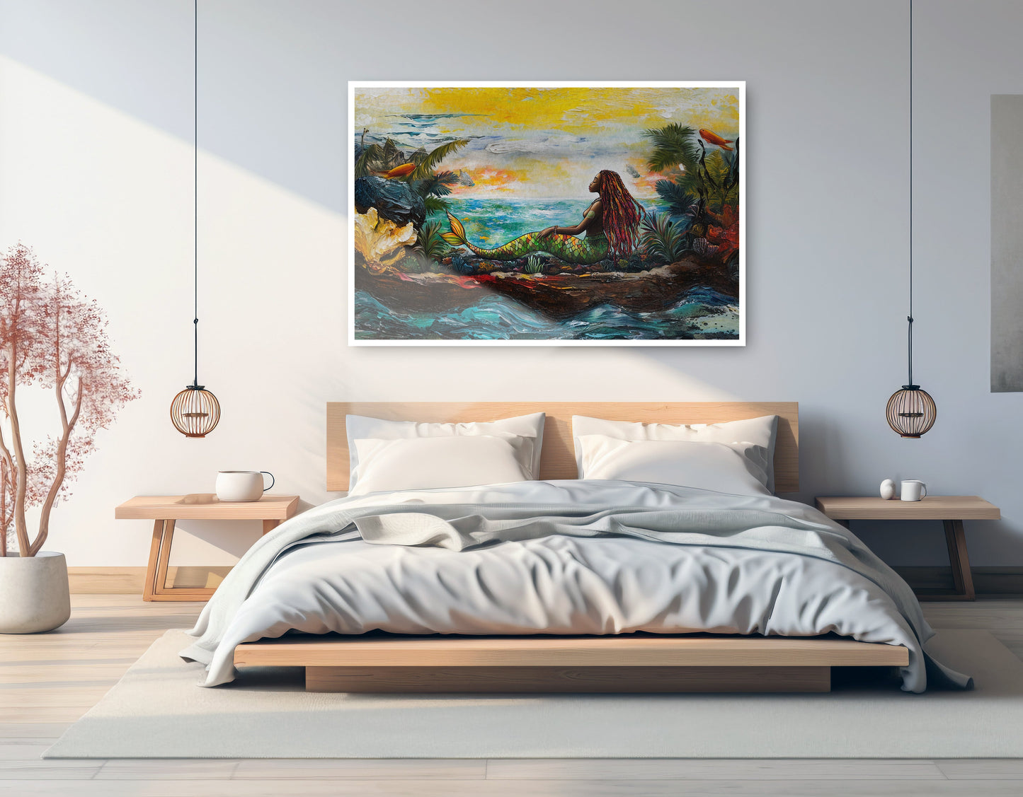 Black Mermaid Ocean Sunset Caribbean wall art artwork view