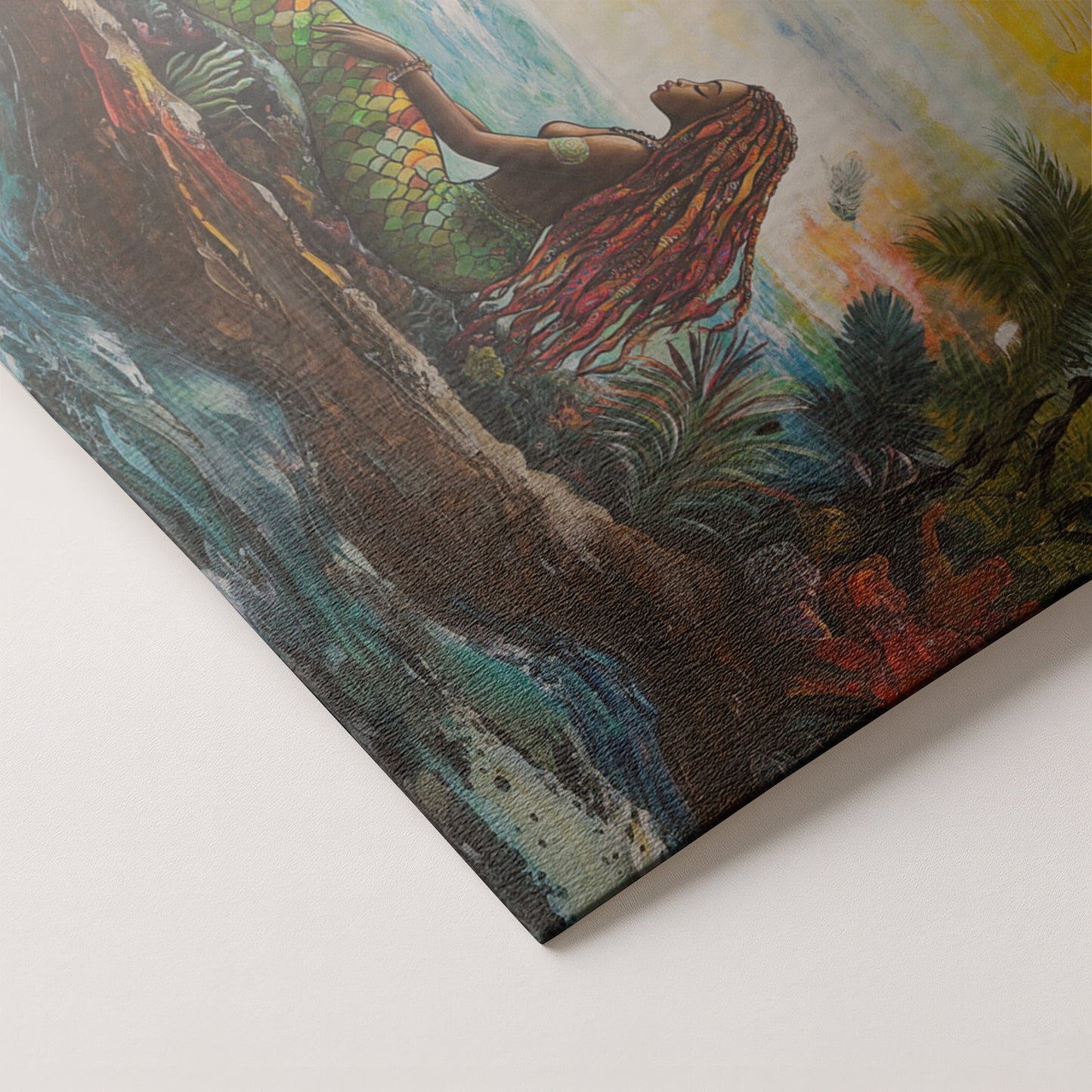 Black Mermaid Ocean Sunset Caribbean wall art artwork by MoomZee Artwork