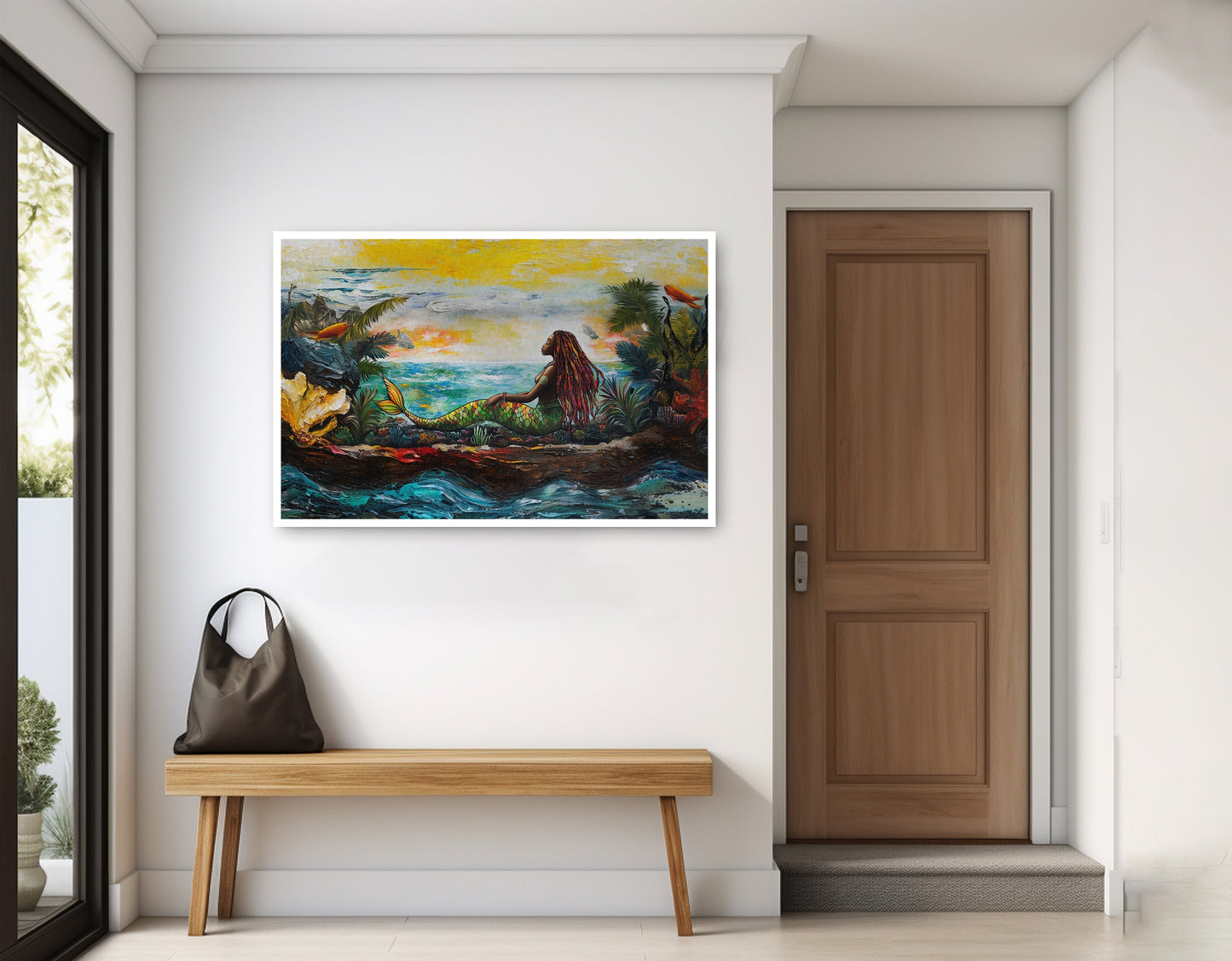 Black Mermaid Ocean Sunset Caribbean wall art home decor view