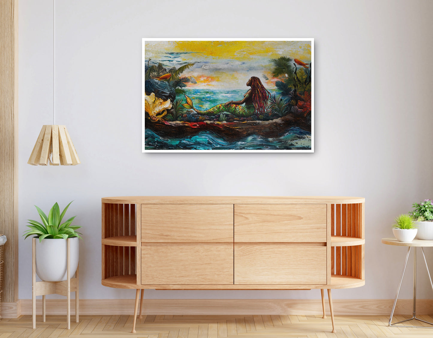 Alternate view of Black Mermaid Ocean Sunset Caribbean wall art canvas print