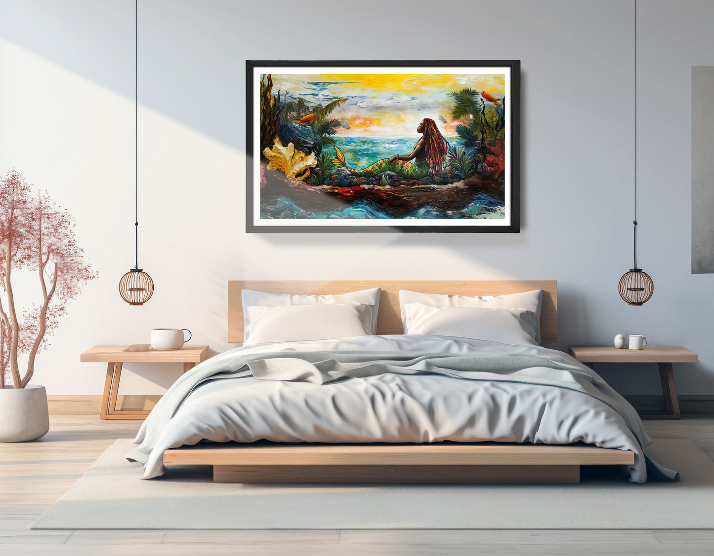 Black Mermaid Ocean Sunset Caribbean wall art view 69