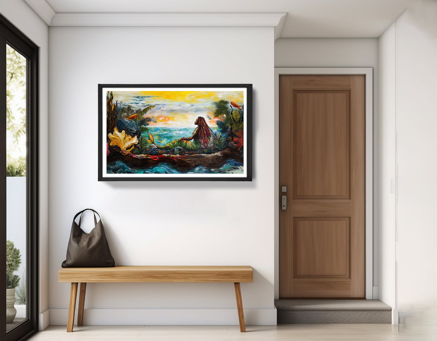 Black Mermaid Ocean Sunset Caribbean wall art view 71