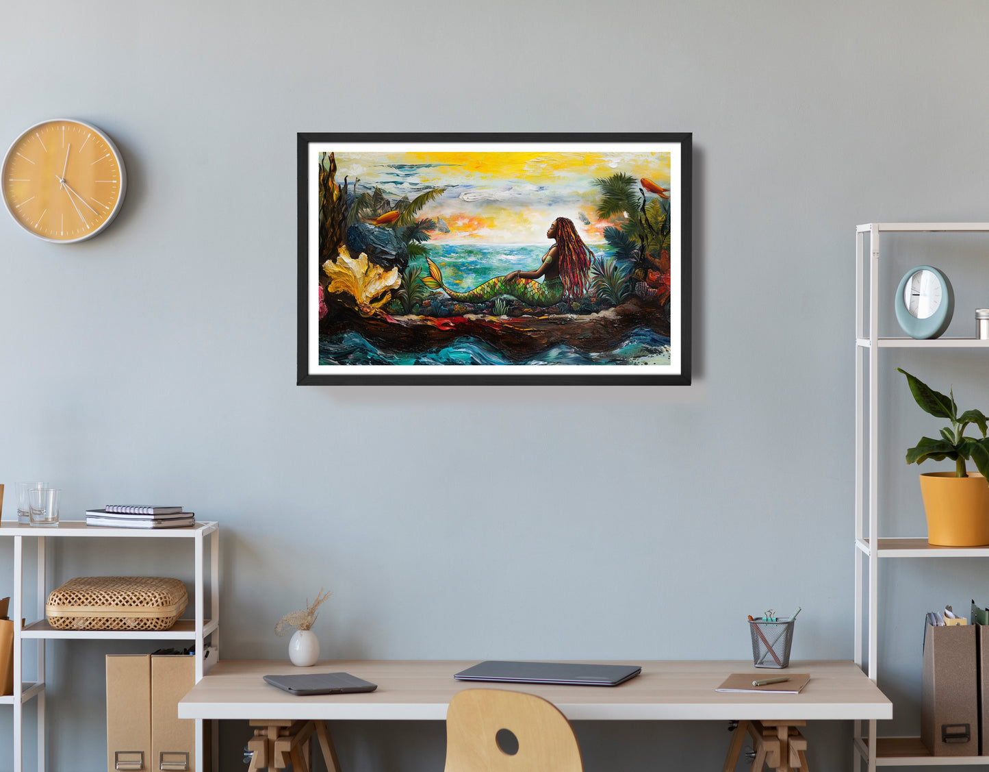 Black Mermaid Ocean Sunset Caribbean wall art view 72