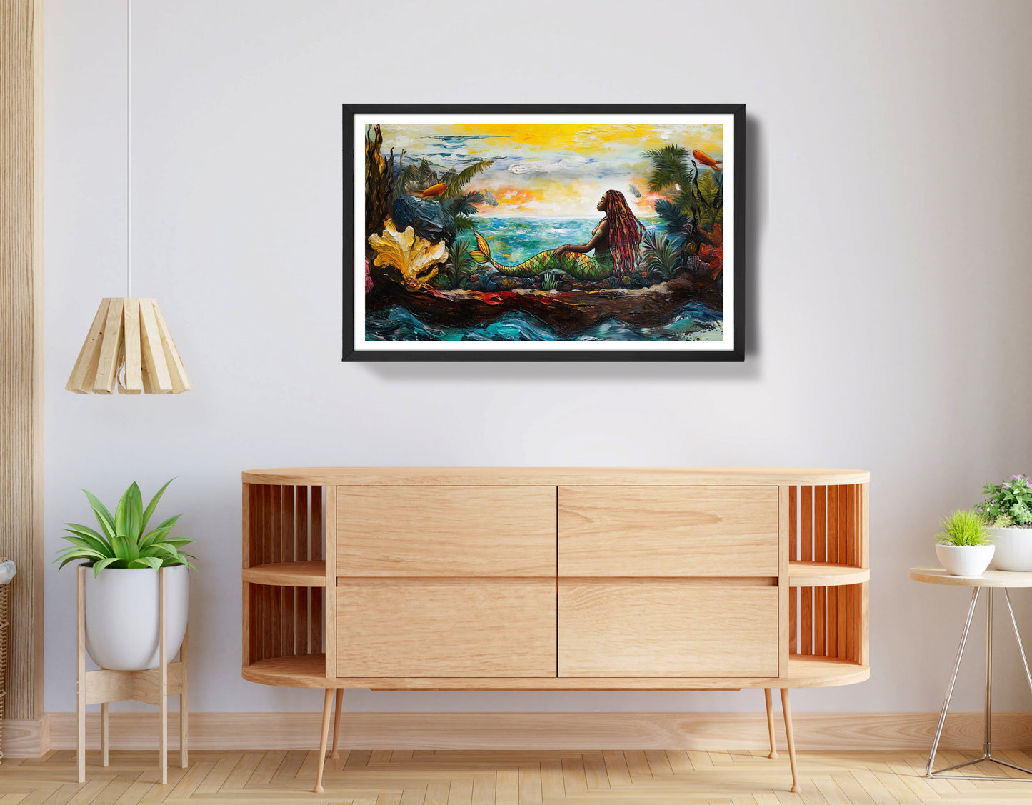 Black Mermaid Ocean Sunset Caribbean wall art view 68