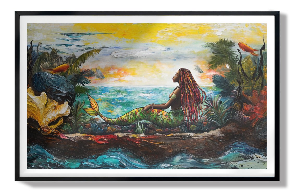 Black Mermaid Ocean Sunset Caribbean wall art view 67