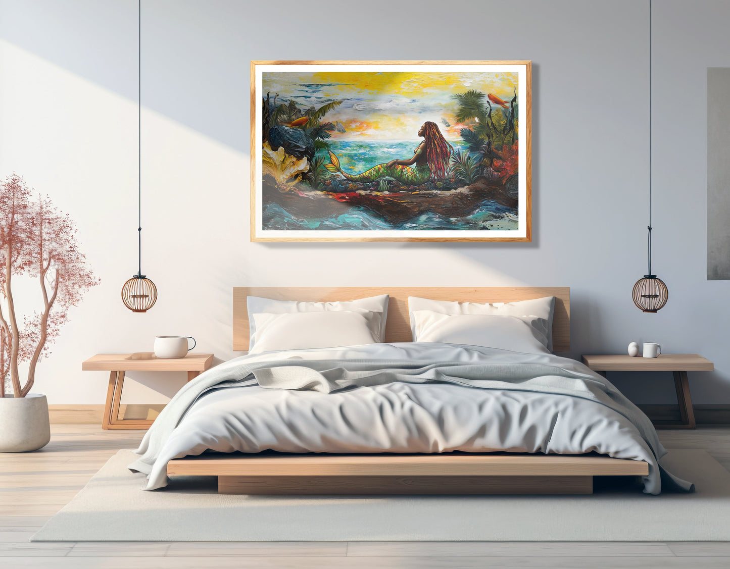 Black Mermaid Ocean Sunset Caribbean wall art view 75