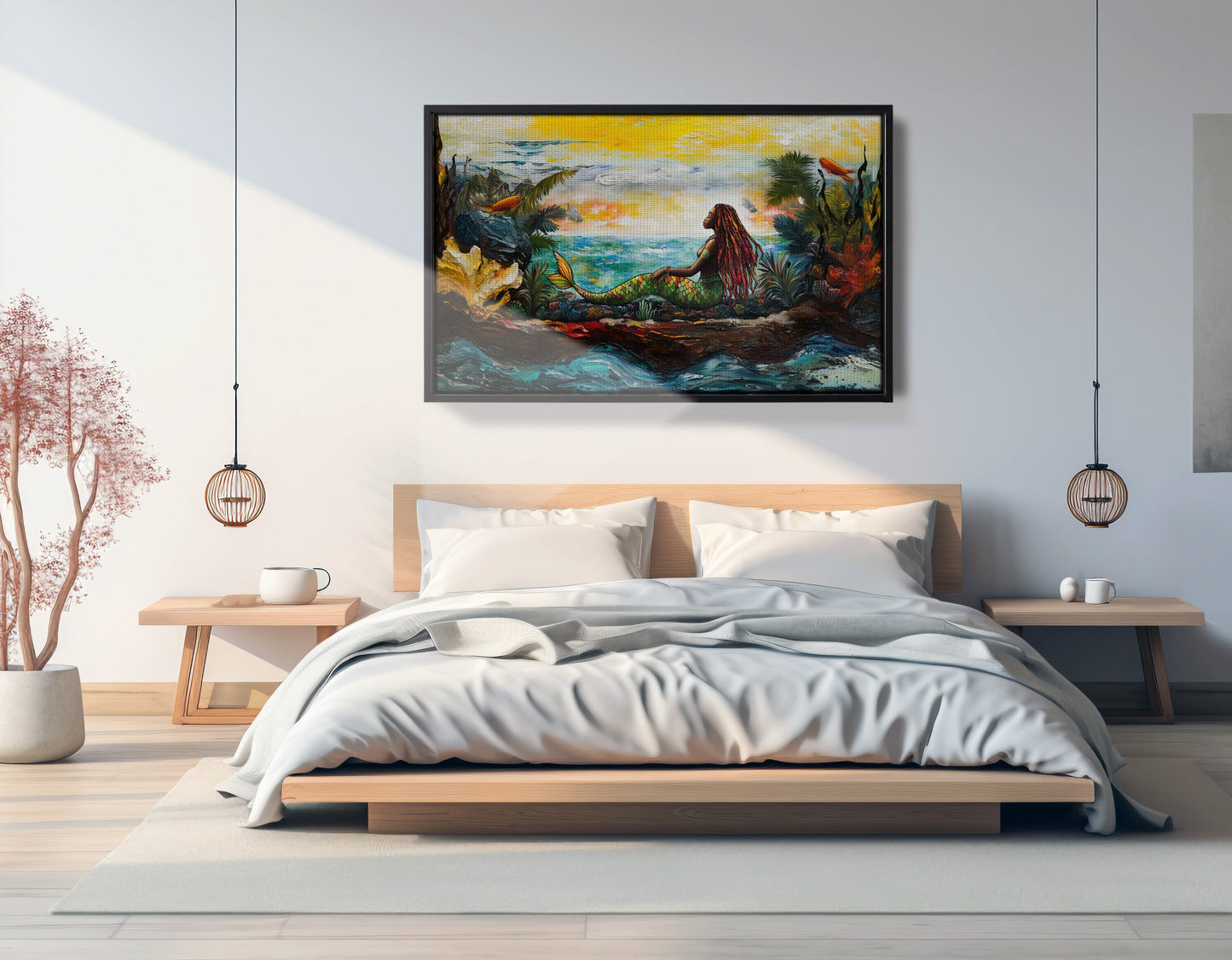 Black Mermaid Ocean Sunset Caribbean wall art view 27