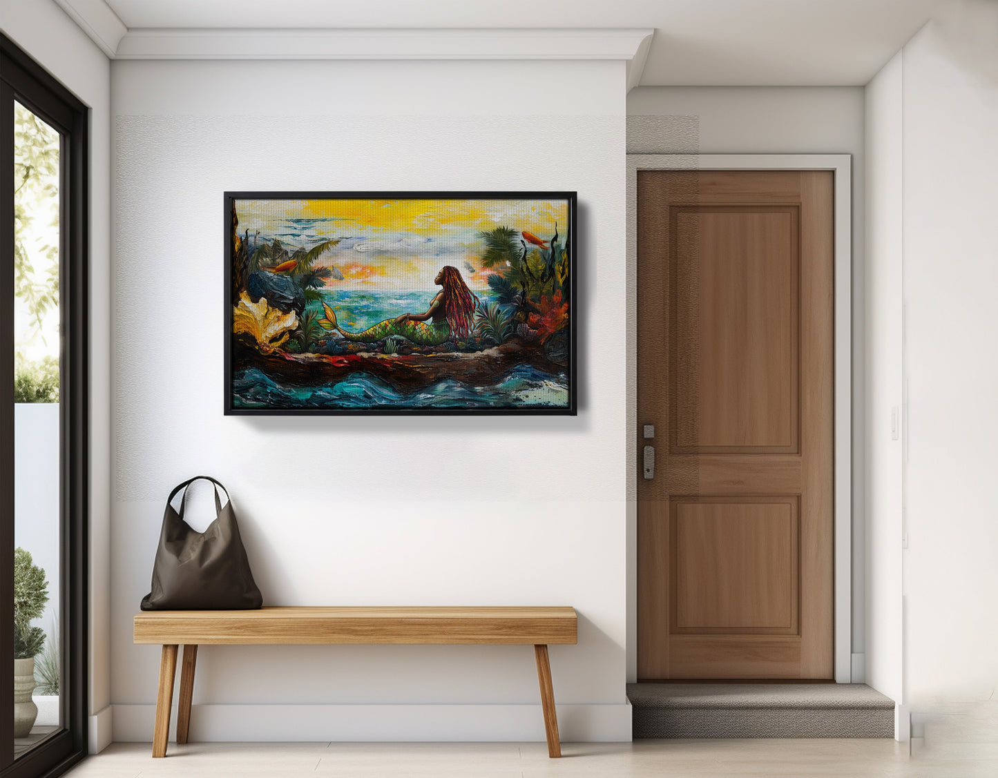 Black Mermaid Ocean Sunset Caribbean wall art view 29