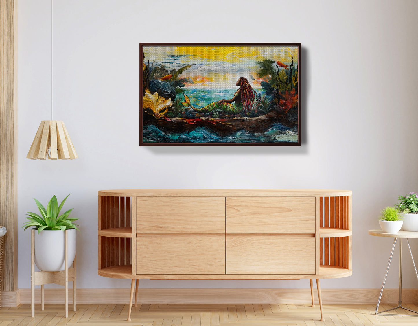 Black Mermaid Ocean Sunset Caribbean wall art view 32