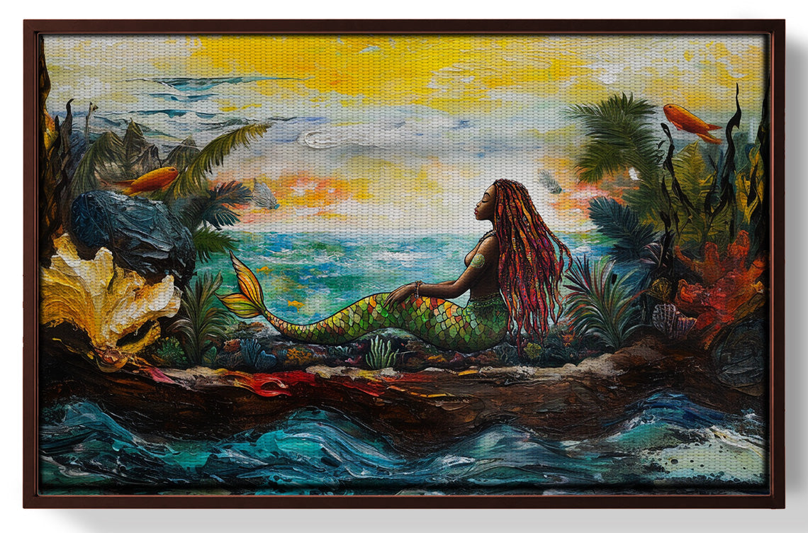 Black Mermaid Ocean Sunset Caribbean wall art view 31