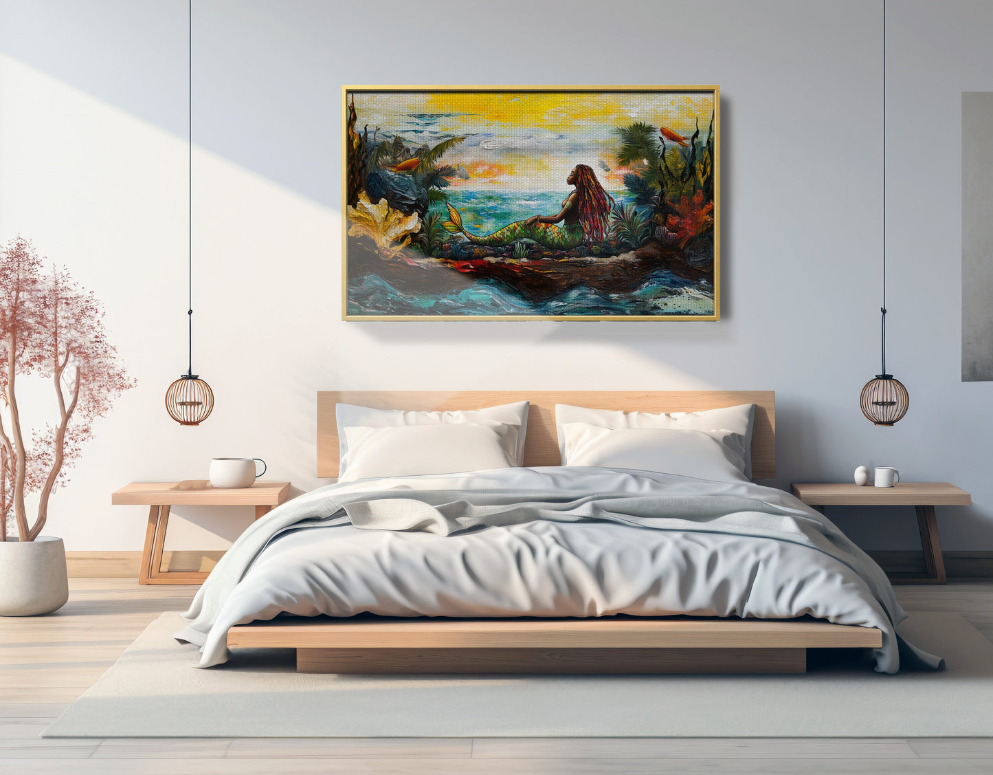 Black Mermaid Ocean Sunset Caribbean wall art view 39