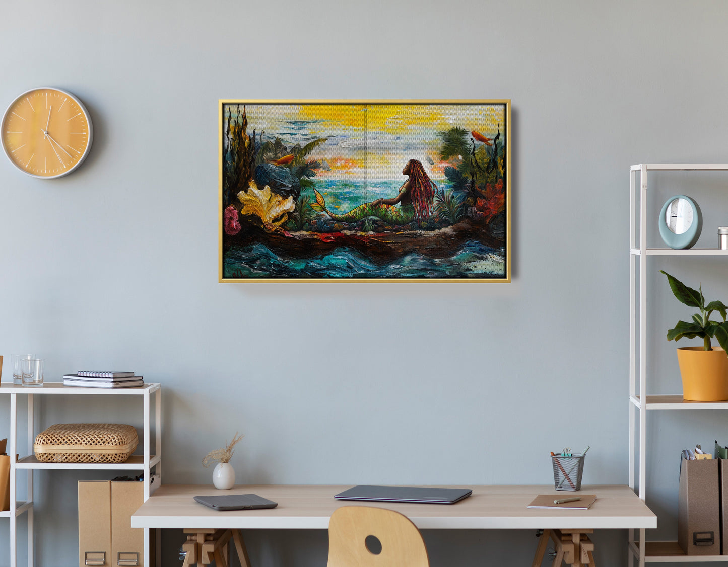 Black Mermaid Ocean Sunset Caribbean wall art view 42