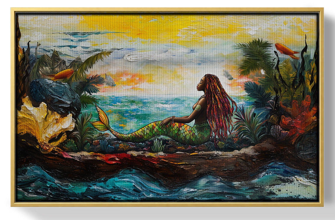 Black Mermaid Ocean Sunset Caribbean wall art view 37