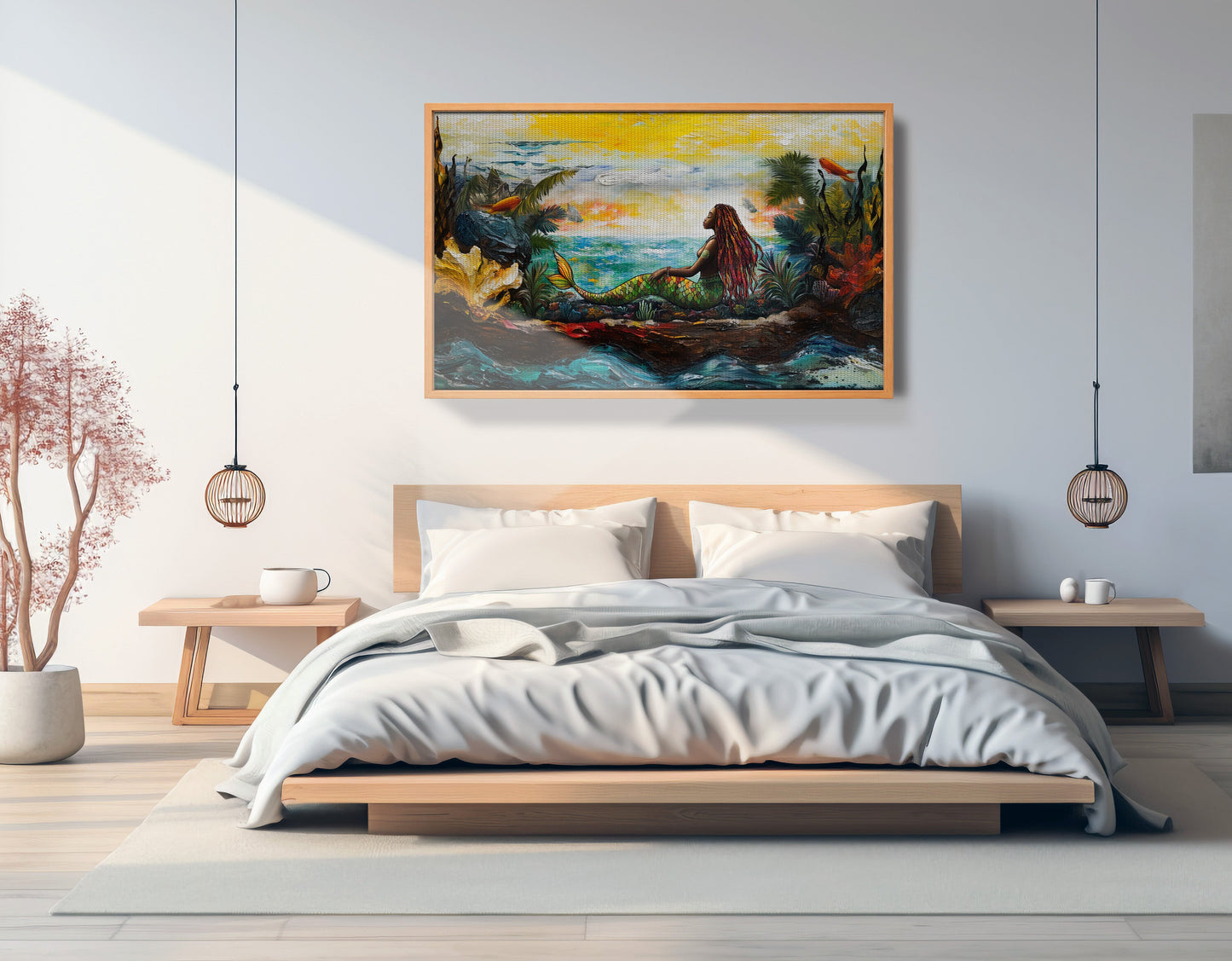 Black Mermaid Ocean Sunset Caribbean wall art view 45