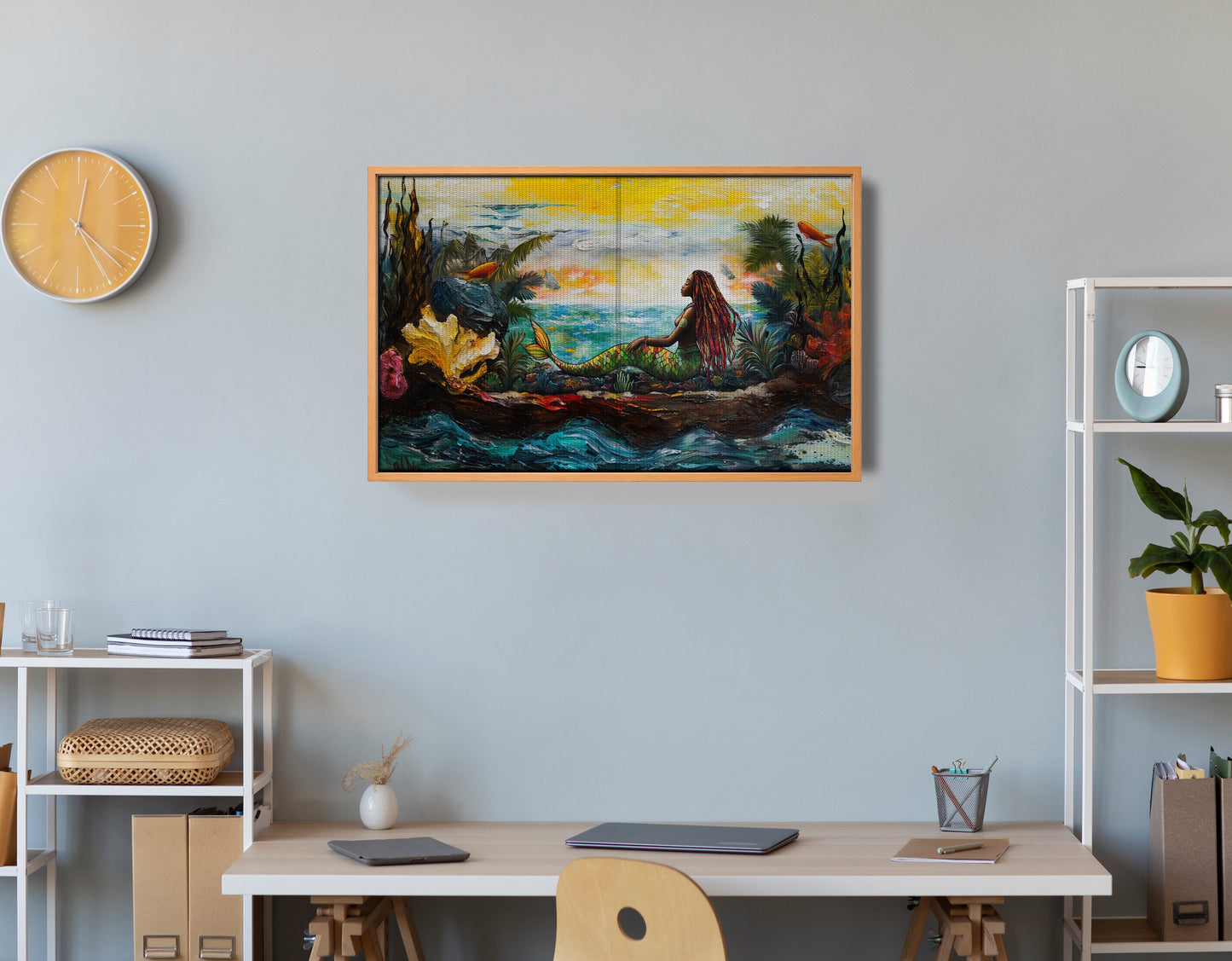Black Mermaid Ocean Sunset Caribbean wall art view 48
