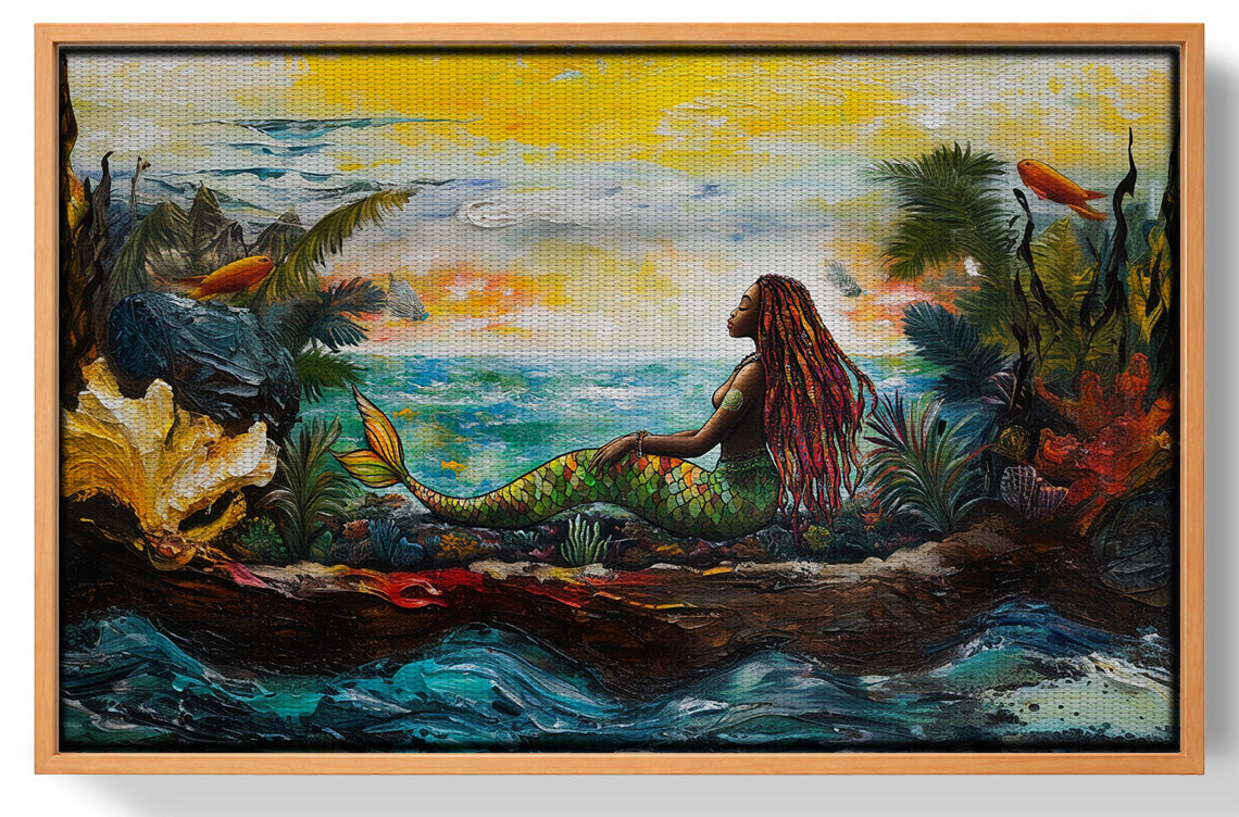 Black Mermaid Ocean Sunset Caribbean wall art view 43