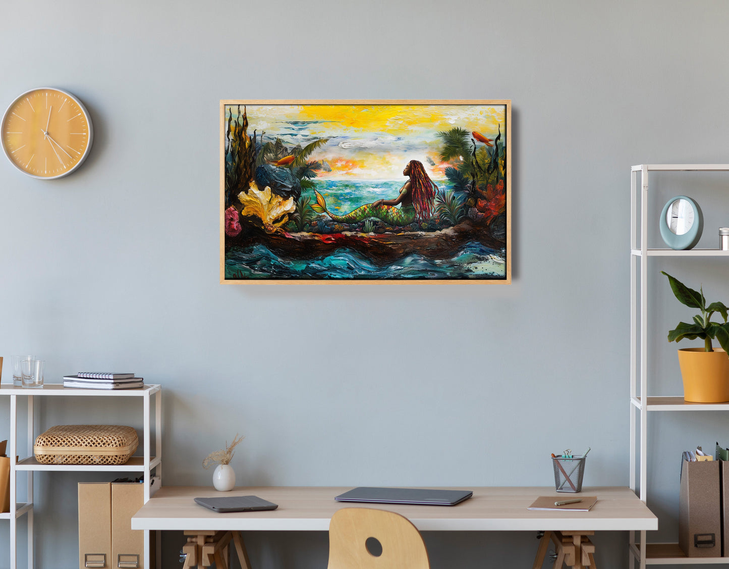 Black Mermaid Ocean Sunset Caribbean wall art view 54