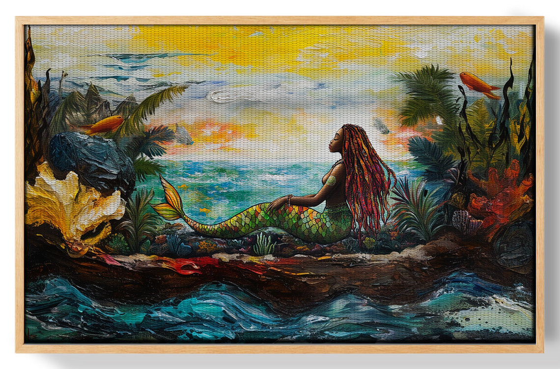 Black Mermaid Ocean Sunset Caribbean wall art view 49