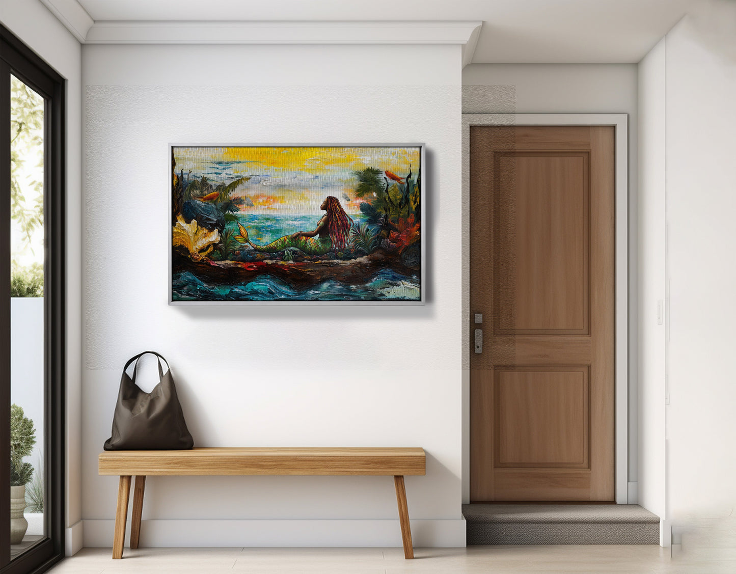 Black Mermaid Ocean Sunset Caribbean wall art view 59