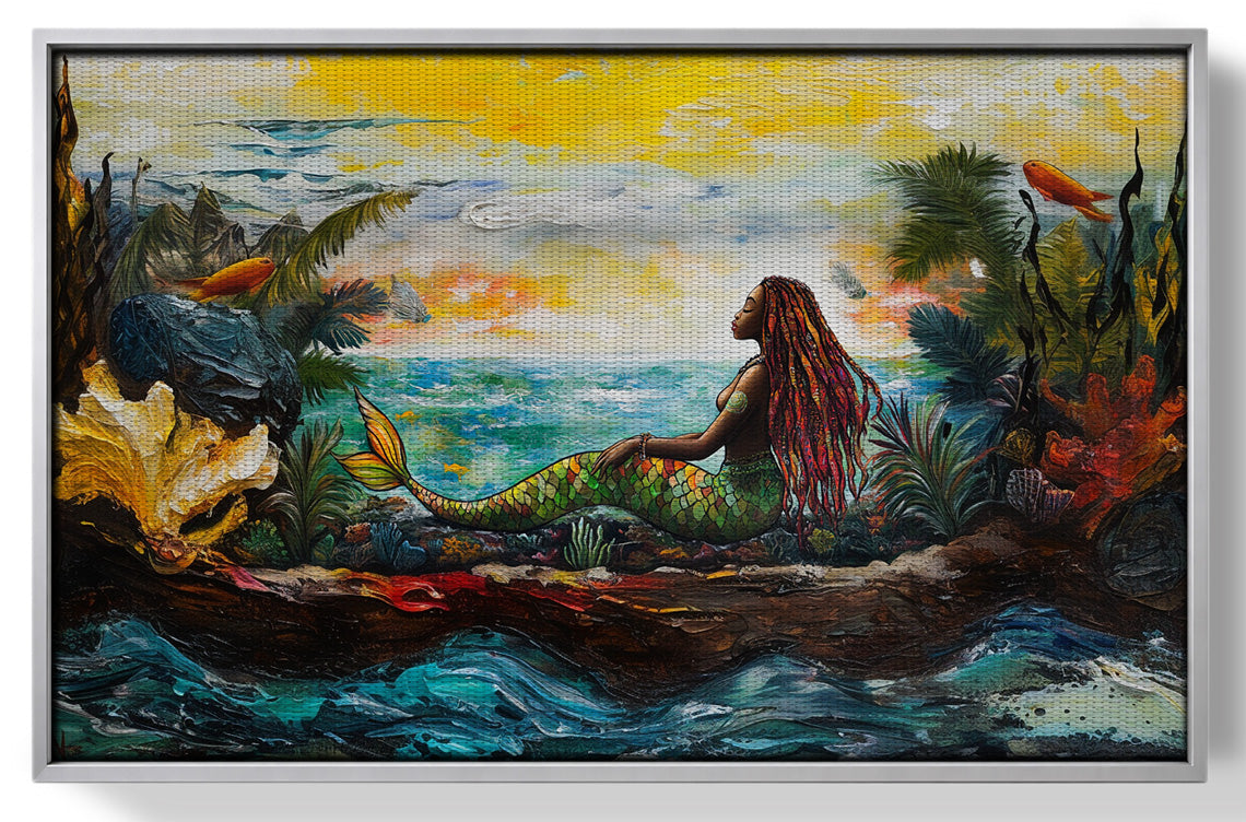 Black Mermaid Ocean Sunset Caribbean wall art view 55