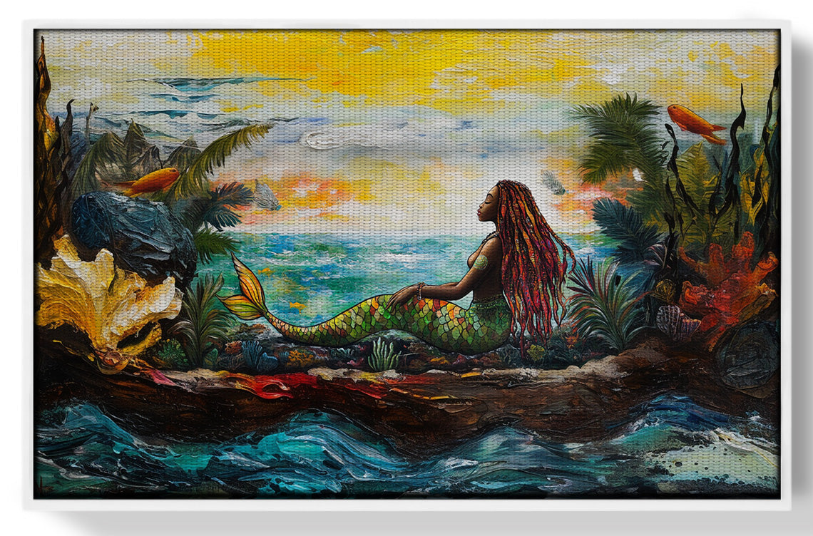 Black Mermaid Ocean Sunset Caribbean wall art view 61