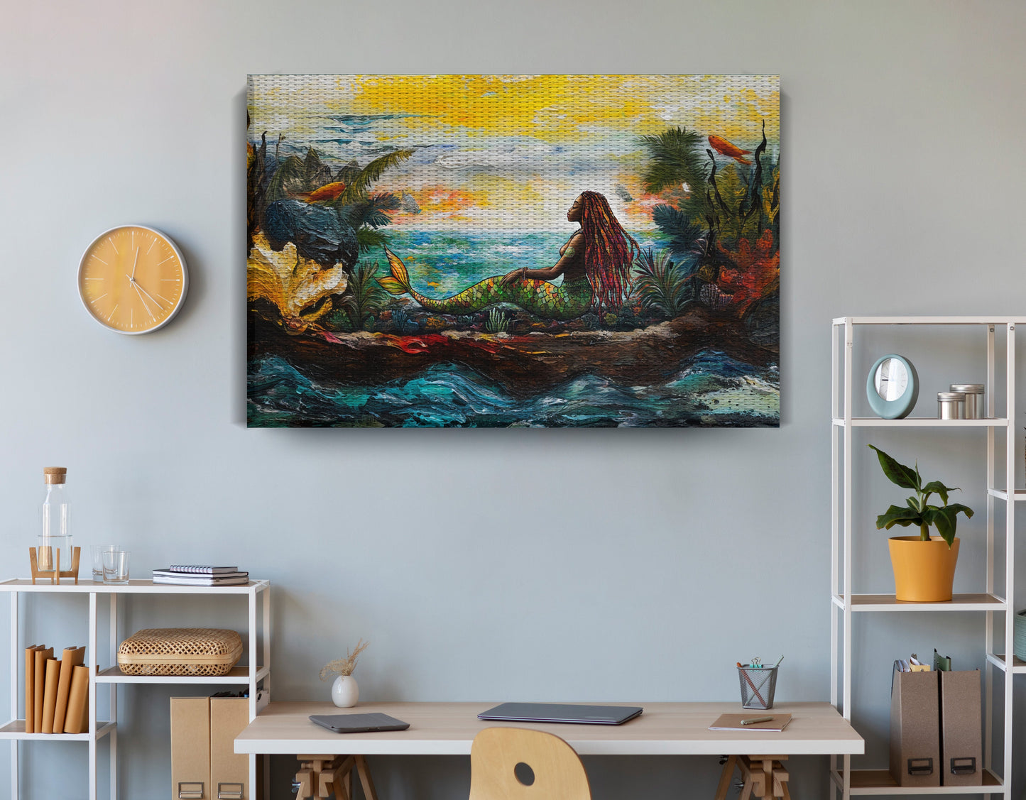 Black Mermaid Ocean Sunset Caribbean wall art view 18