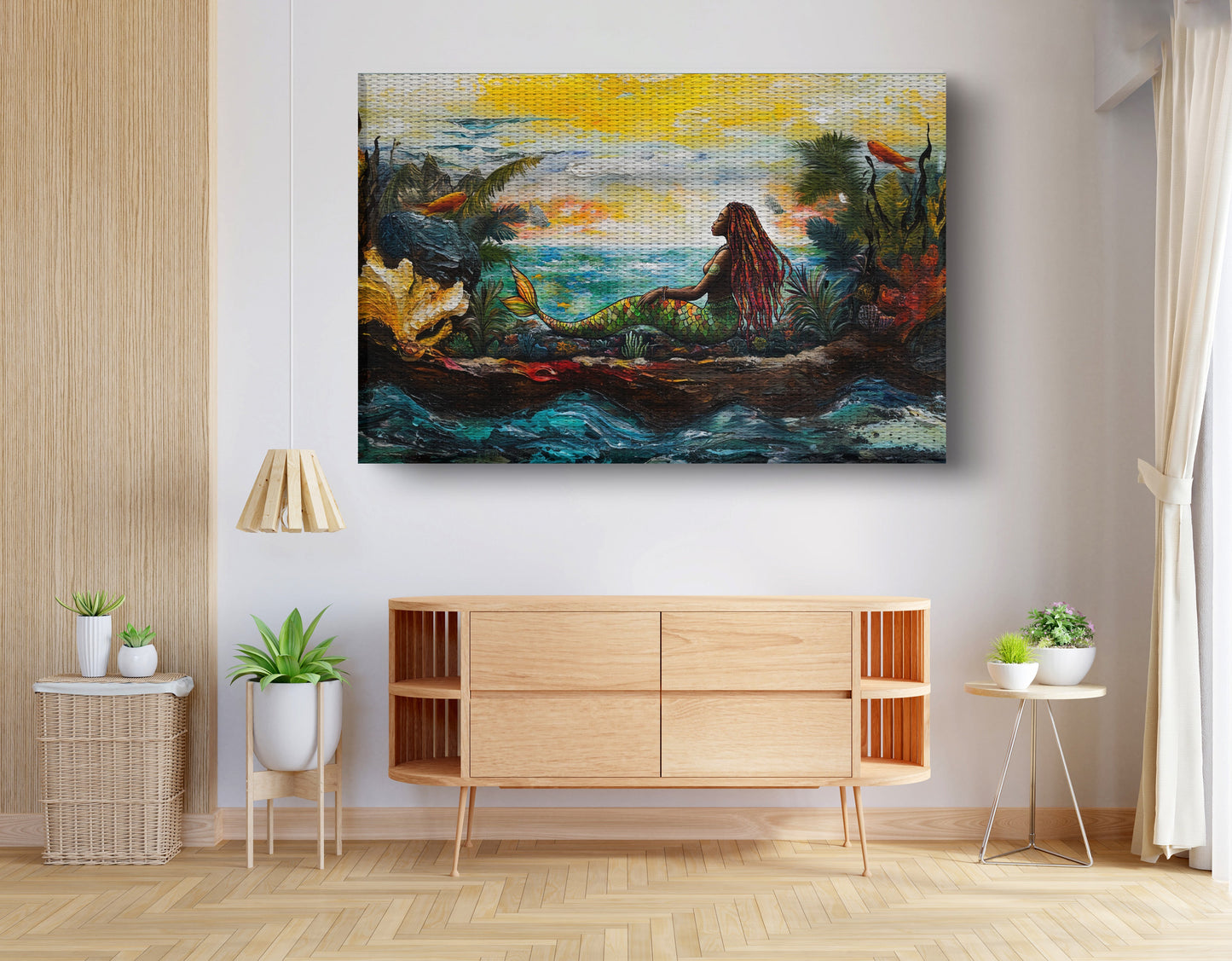 Black Mermaid Ocean Sunset Caribbean wall art view 14
