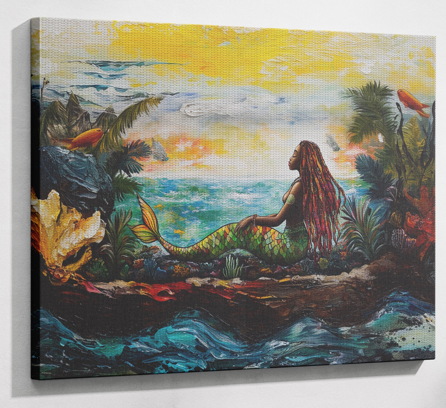 Black Mermaid Ocean Sunset Caribbean wall art view 13