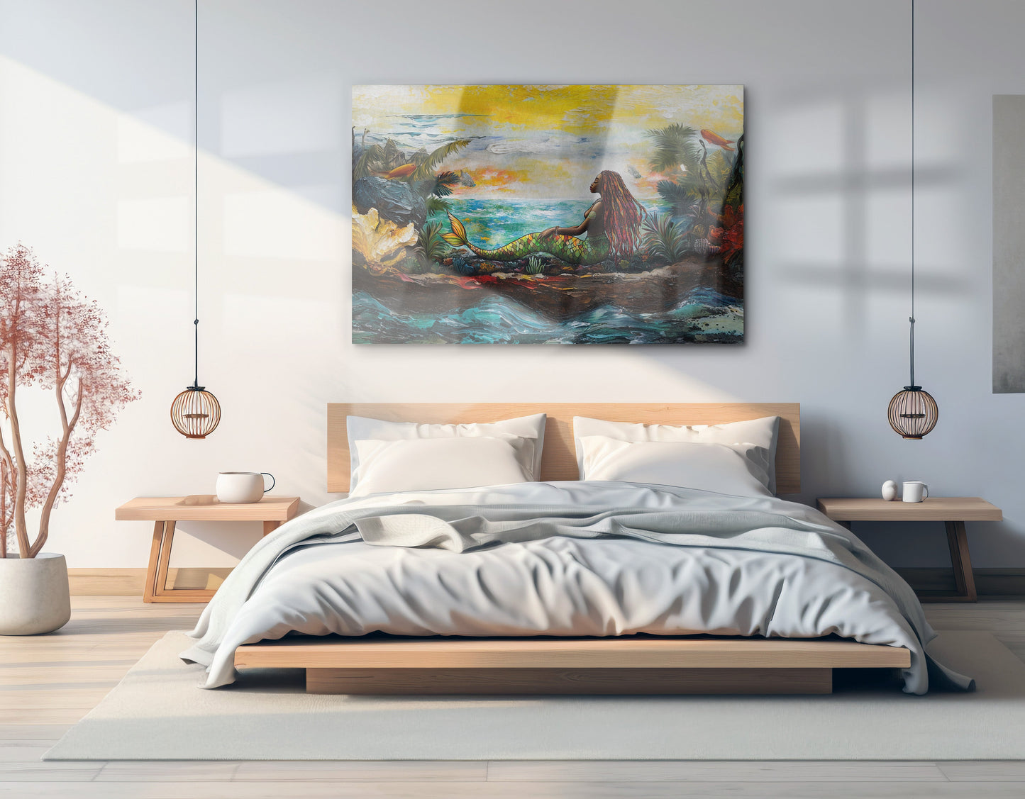 Black Mermaid Ocean Sunset Caribbean wall art view 21
