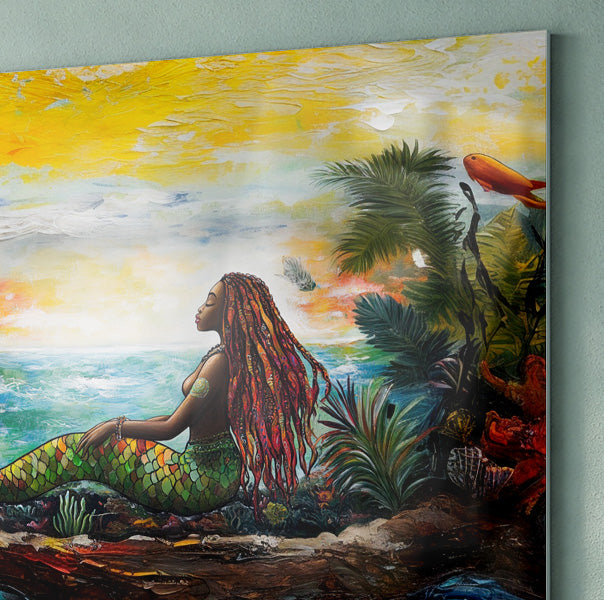 Black Mermaid Ocean Sunset Caribbean wall art view 22