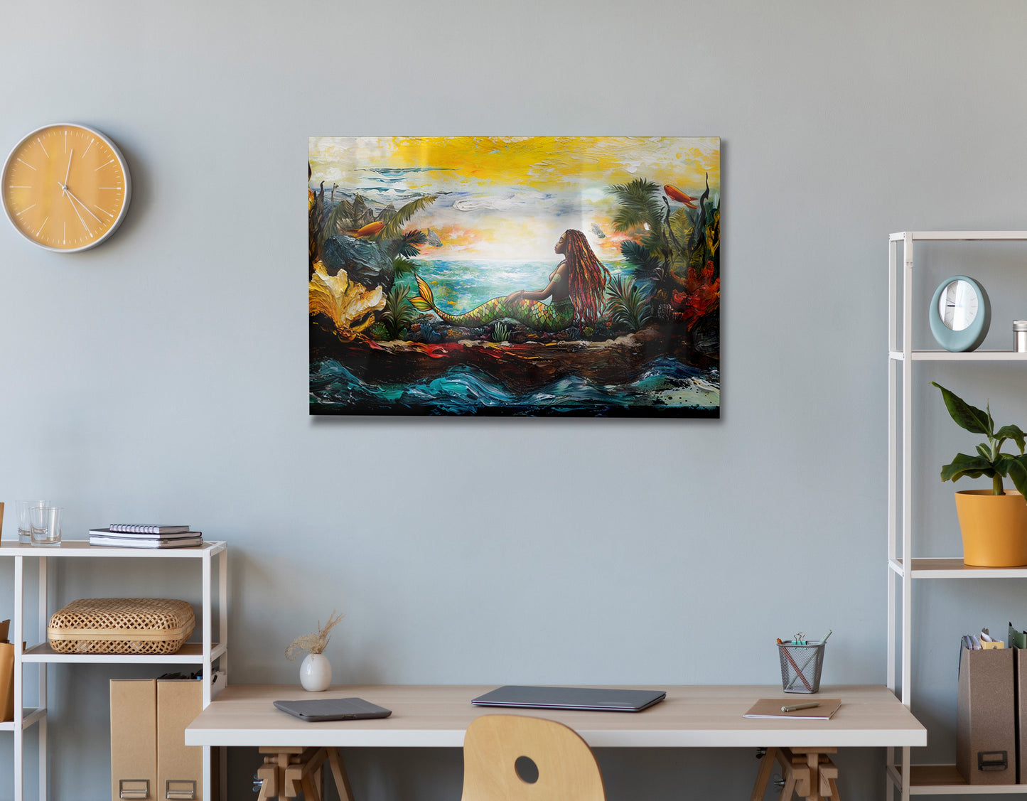 Black Mermaid Ocean Sunset Caribbean wall art view 24
