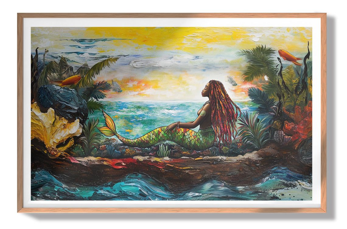 Black Mermaid Ocean Sunset Caribbean wall art view 79