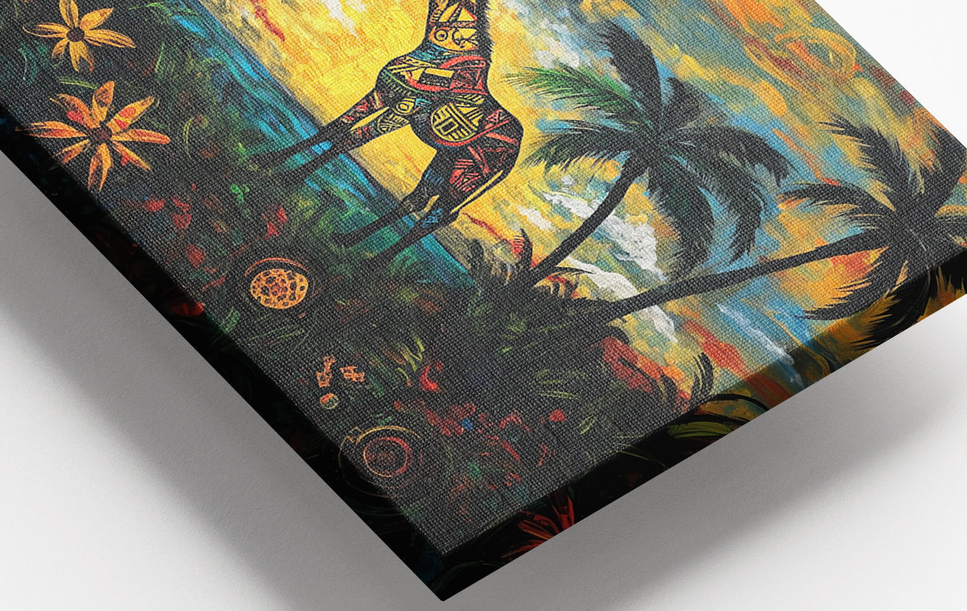 Close-up of Giraffe Tropical Sunset Black Caribbean wall art detail
