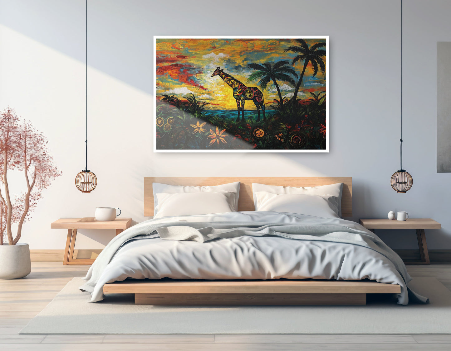 Giraffe Tropical Sunset Black Caribbean wall art artwork view