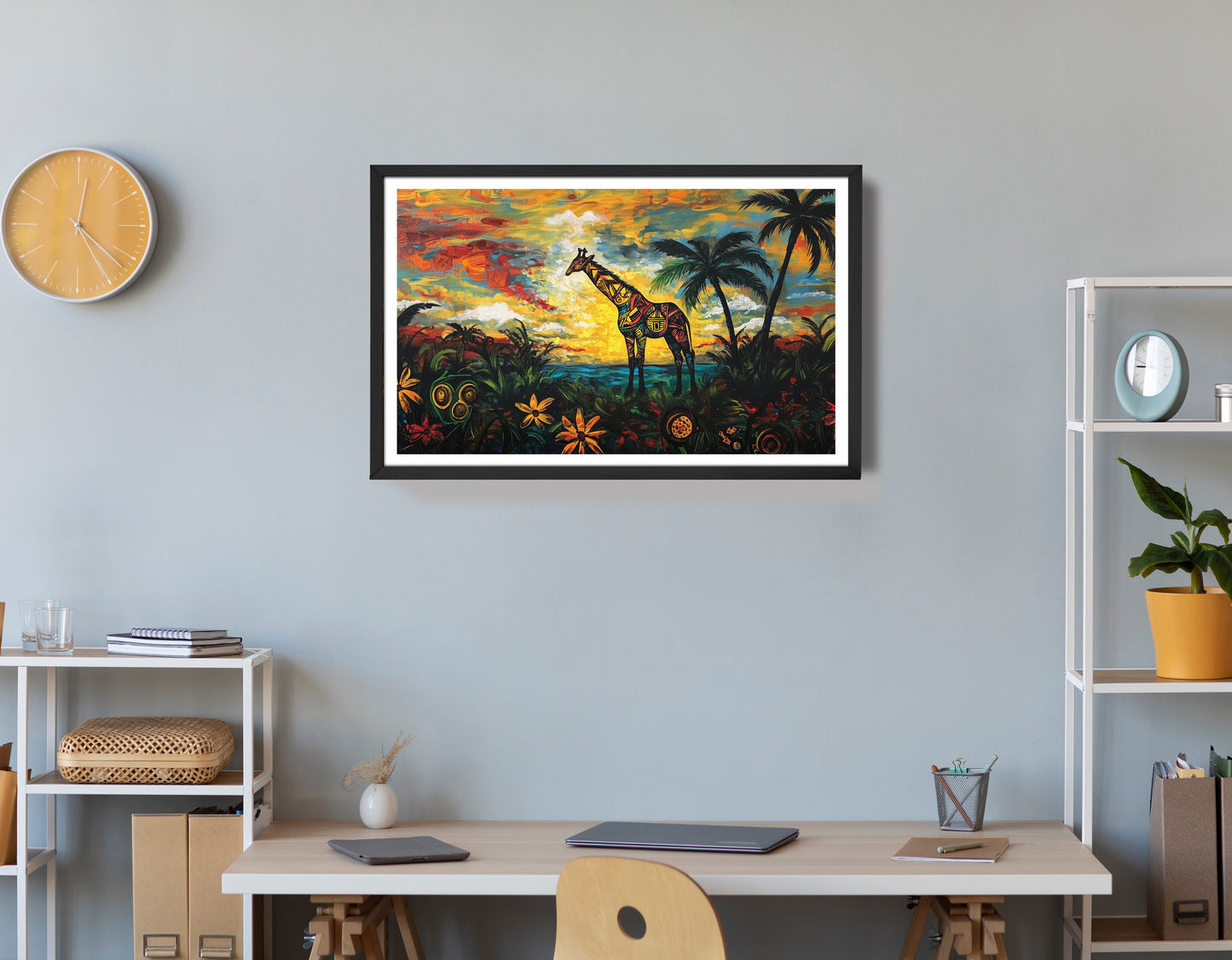Giraffe Tropical Sunset Black Caribbean wall art view 72