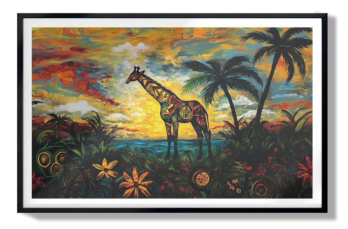 Giraffe Tropical Sunset Black Caribbean wall art view 67
