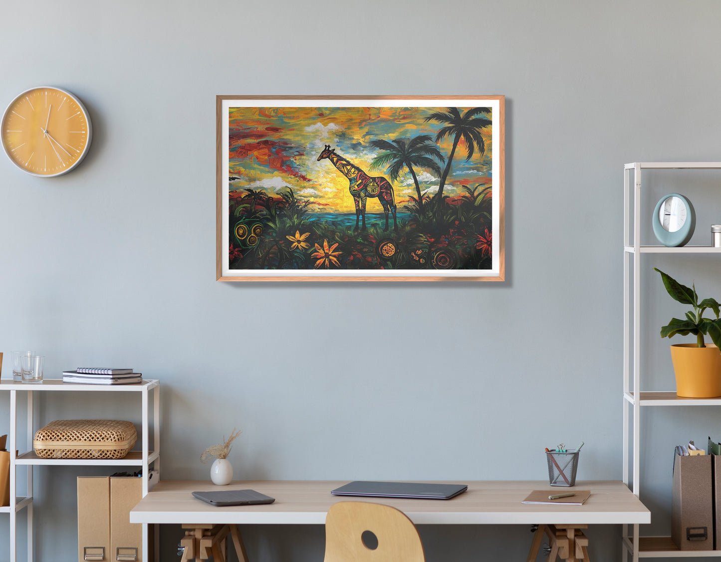 Giraffe Tropical Sunset Black Caribbean wall art view 84