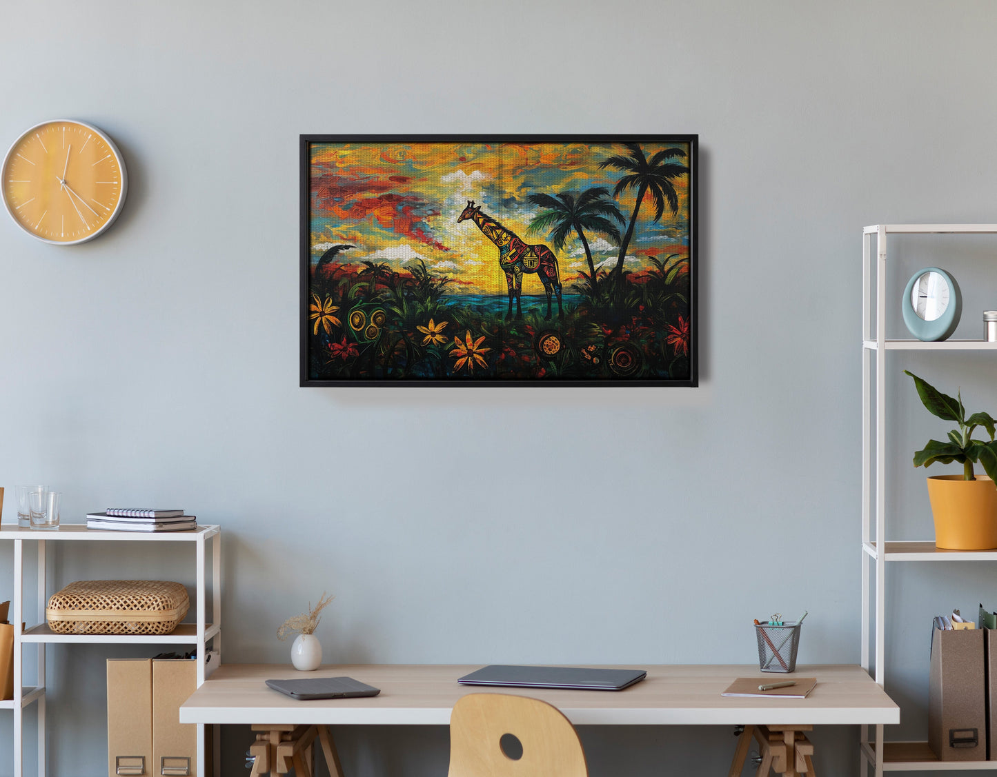 Giraffe Tropical Sunset Black Caribbean wall art view 30