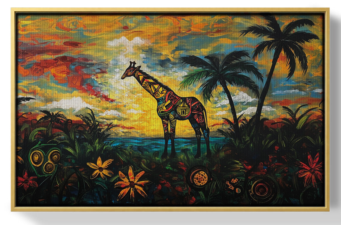 Giraffe Tropical Sunset Black Caribbean wall art view 37