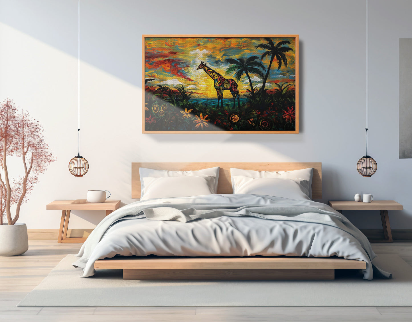 Giraffe Tropical Sunset Black Caribbean wall art view 45