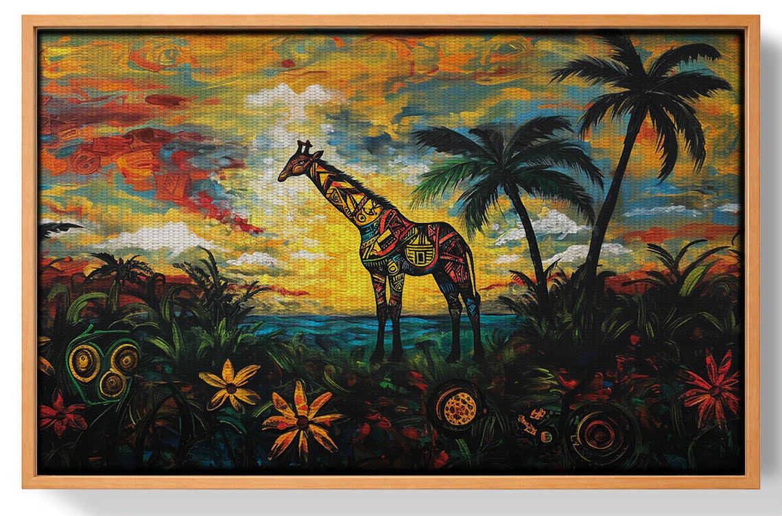 Giraffe Tropical Sunset Black Caribbean wall art view 43