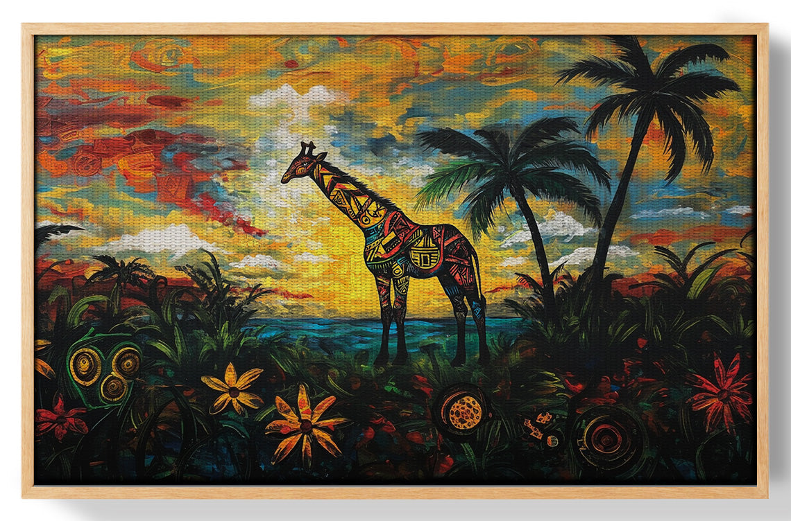 Giraffe Tropical Sunset Black Caribbean wall art view 49