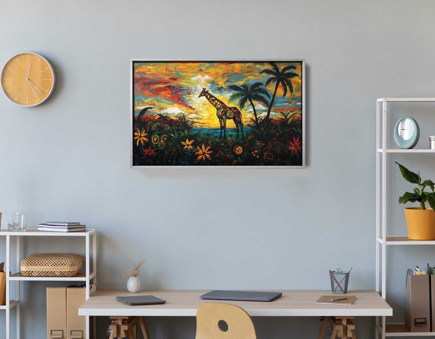 Giraffe Tropical Sunset Black Caribbean wall art view 60
