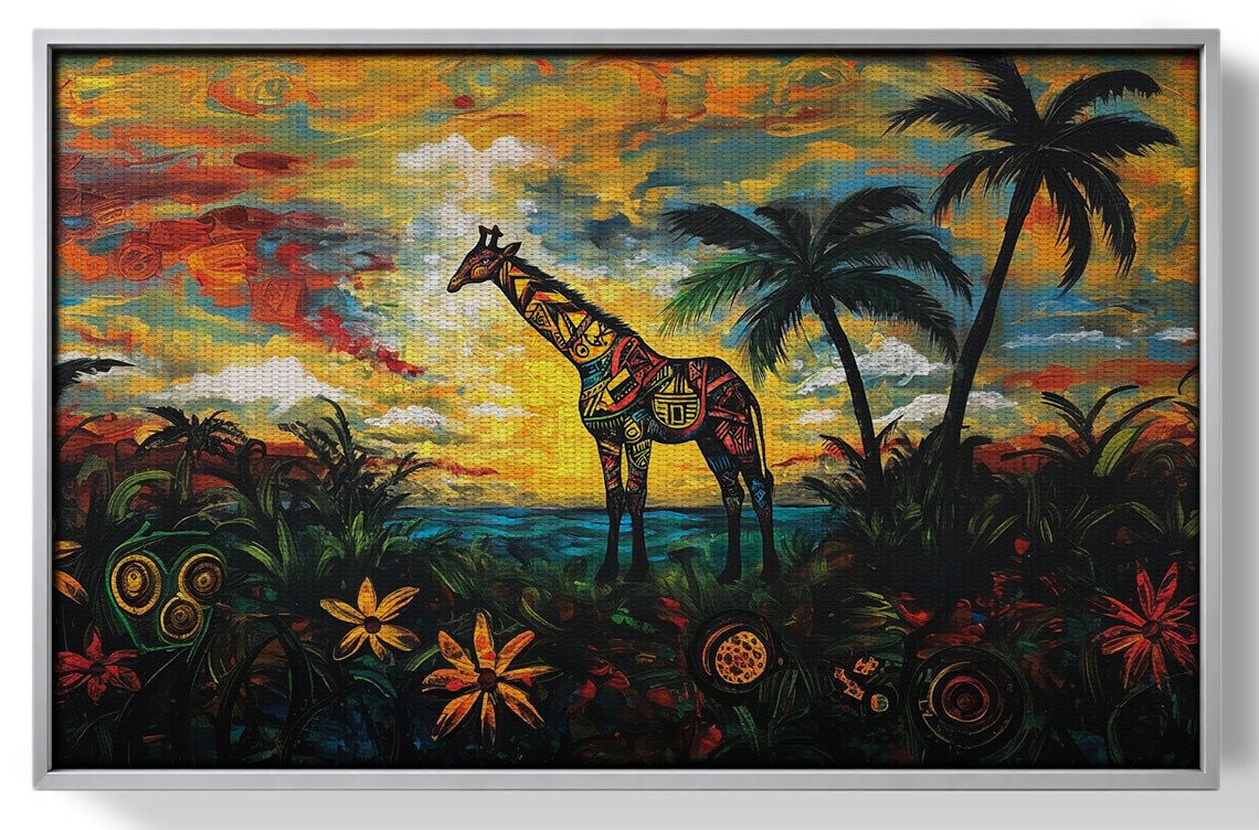 Giraffe Tropical Sunset Black Caribbean wall art view 55