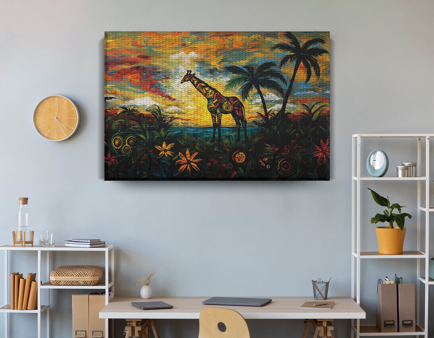 Giraffe Tropical Sunset Black Caribbean wall art view 18